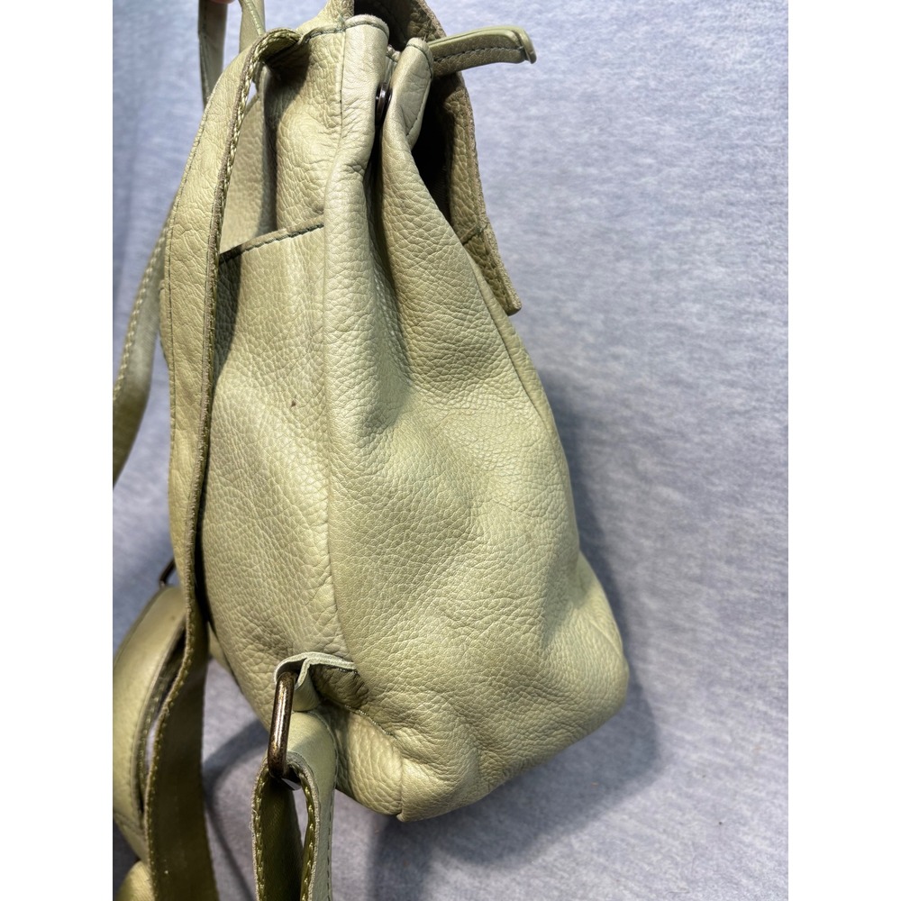 American Leather Co Sage Green Pebbled Leather Flap Backpack Bag Purse - Picture 7 of 13